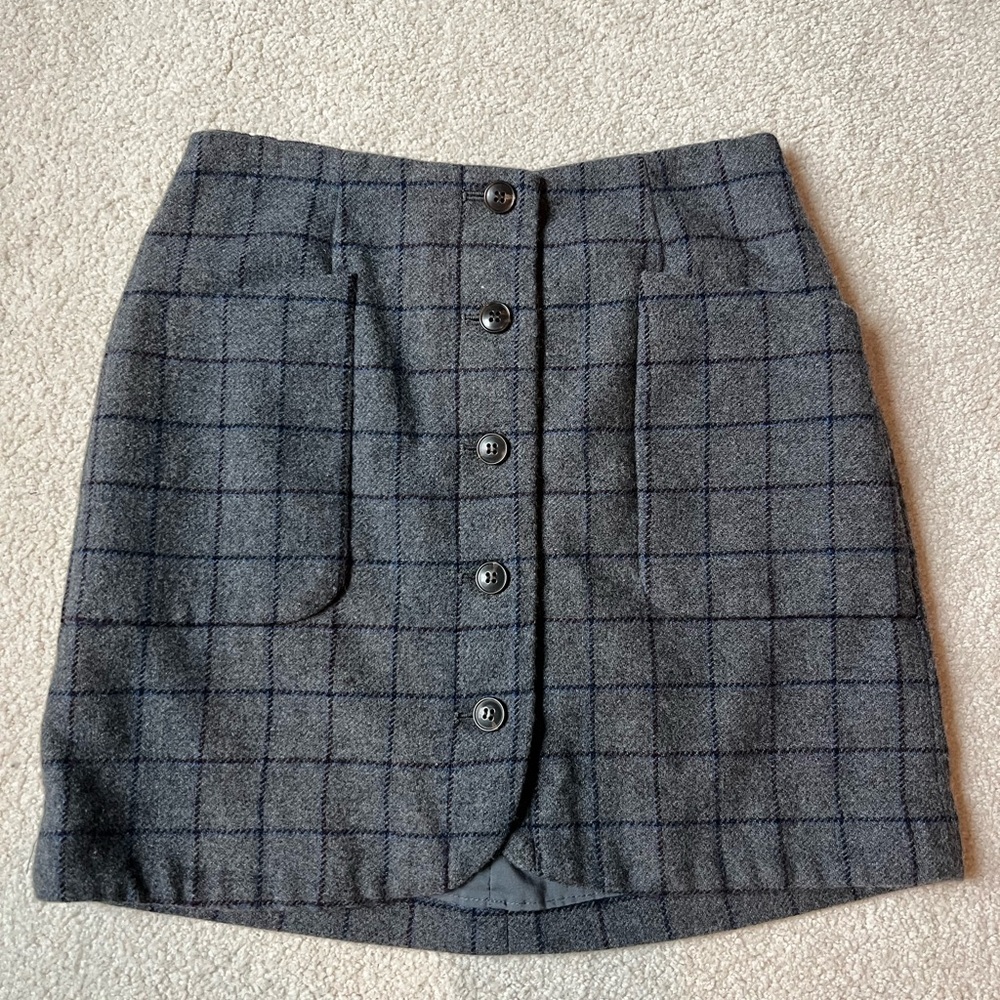 Madewell Gray Plaid Button-Front Mini Skirt